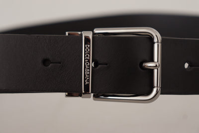 Dolce & Gabbana Schwarzer lässiger Kalbsleder-Logo-Metallschnallen-Gürtel
