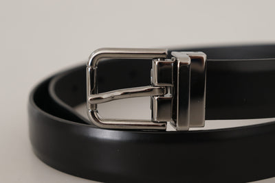 Dolce & Gabbana Schwarzer Kalbsledergürtel mit Metall-Logo-Schnalle