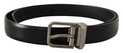 Dolce & Gabbana Schwarzer Kalbsledergürtel mit Metall-Logo-Schnalle
