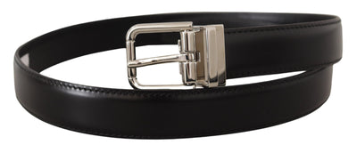 Dolce & Gabbana Schwarzer Kalbsledergürtel mit eingraviertem Logo und Metallschnalle