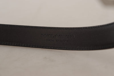 Dolce & Gabbana Schwarzer Kalbsledergürtel mit eingraviertem Logo und Metallschnalle