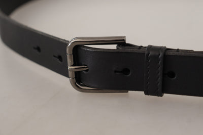 Dolce & Gabbana Schwarzer Kalbsledergürtel mit eingraviertem Logo und Metallschnalle