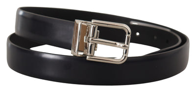 Dolce & Gabbana Schwarzer Kalbsledergürtel mit klassischem Logo und Metallschnalle