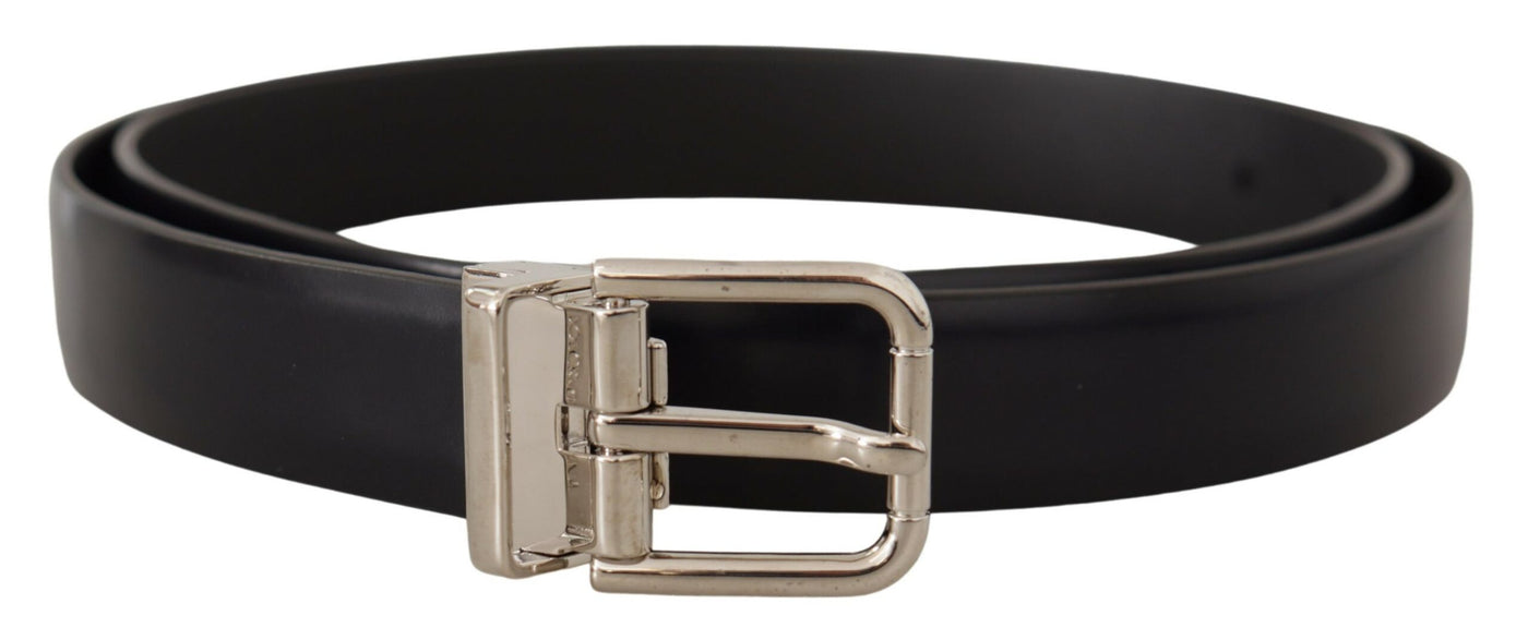 Dolce & Gabbana Schwarzer Kalbsledergürtel mit klassischem Logo und Metallschnalle