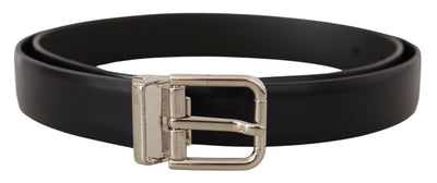 Dolce & Gabbana Schwarzer Kalbsledergürtel mit klassischem Logo und Metallschnalle