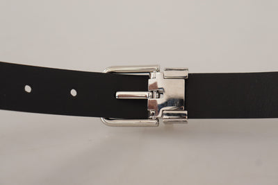 Dolce & Gabbana Schwarzer Kalbsledergürtel mit klassischem Logo und Metallschnalle
