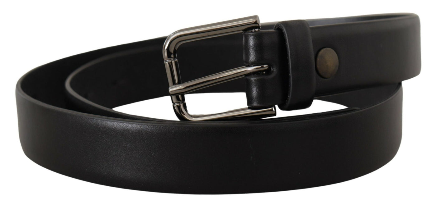 Dolce & Gabbana Schwarzer Kalbsledergürtel mit klassischem Logo und Metallschnalle