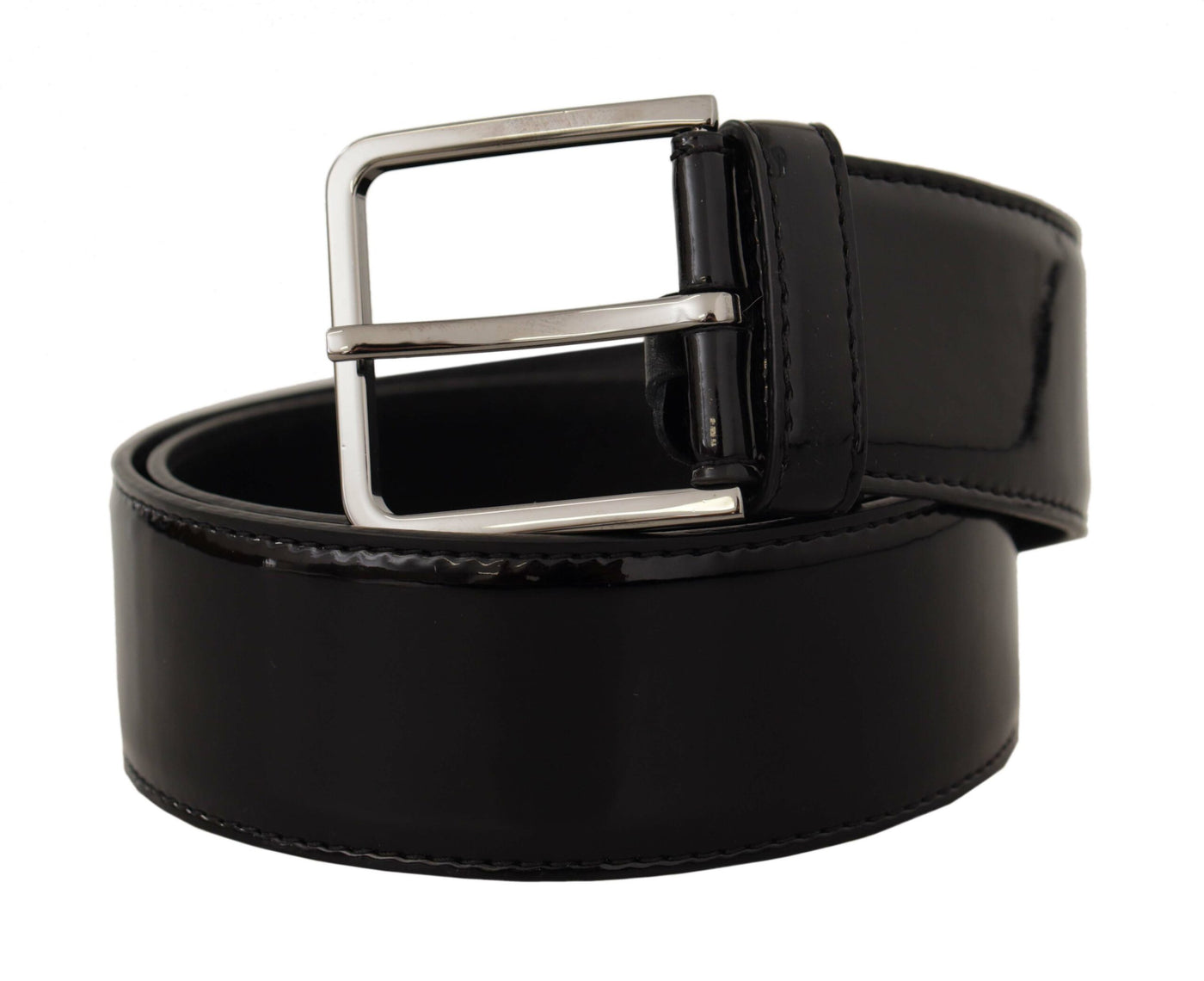 Dolce & Gabbana Schwarzer Lackledergürtel mit Logo-Gravur und Schnalle