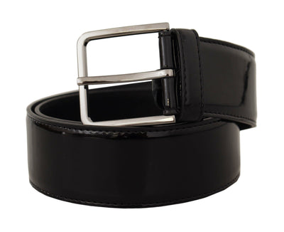 Dolce & Gabbana Schwarzer Lackledergürtel mit Logo-Gravur und Schnalle