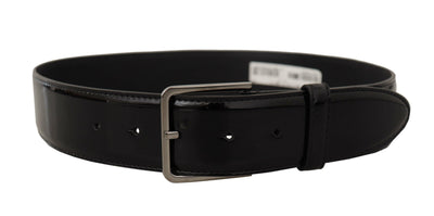 Dolce & Gabbana Schwarzer Lackledergürtel mit Logo-Gravur und Schnalle