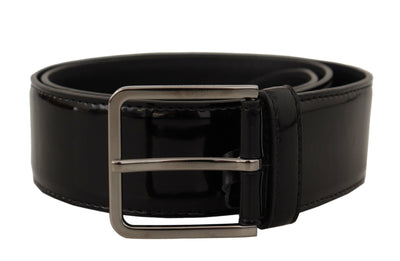 Dolce & Gabbana Schwarzer Lackledergürtel mit Logo-Gravur und Schnalle