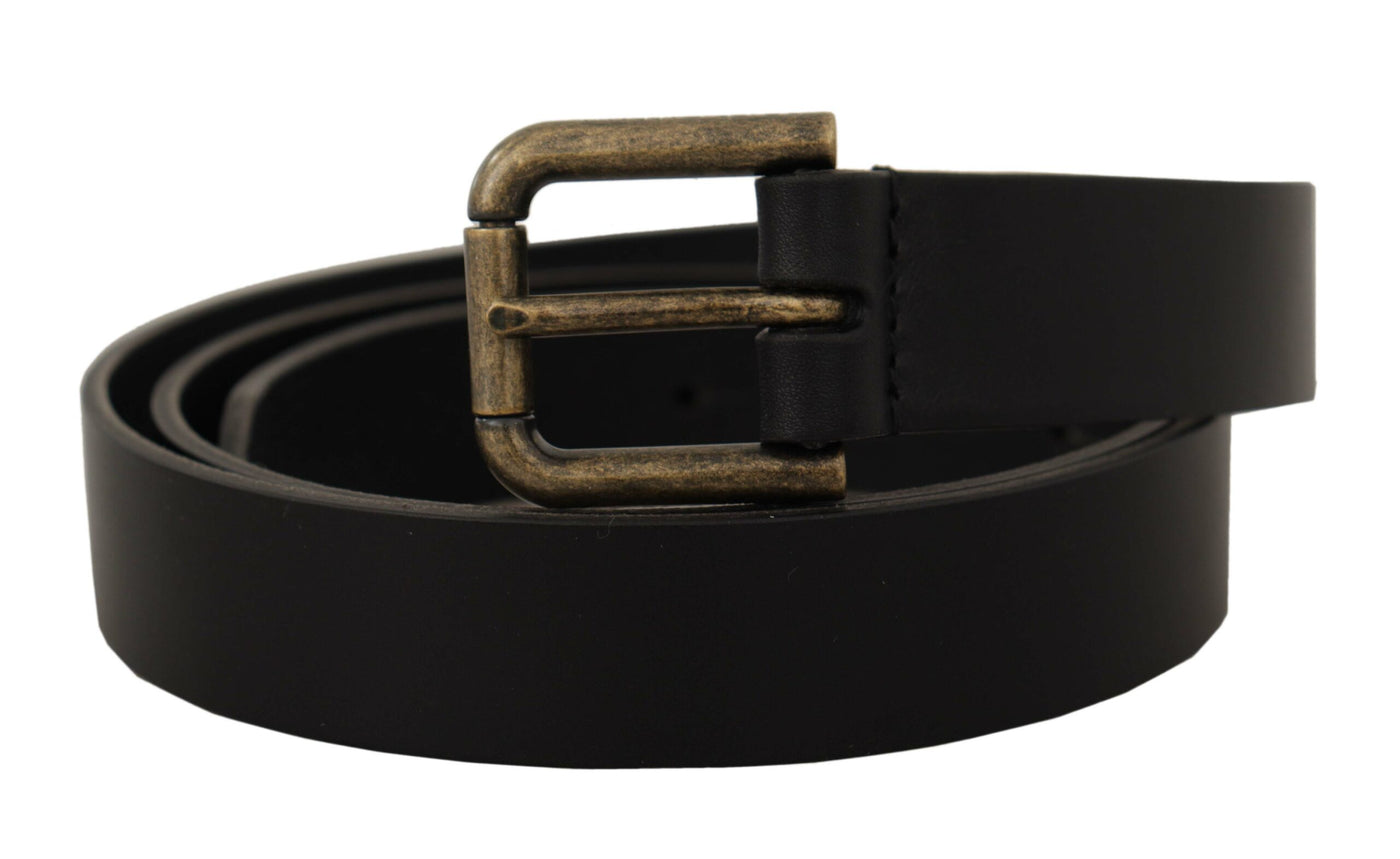 Dolce & Gabbana Schwarzer Kalbsleder-Logo-Gürtel mit Messing-Metallschnalle