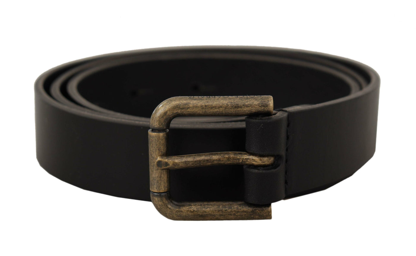 Dolce & Gabbana Schwarzer Kalbsleder-Logo-Gürtel mit Messing-Metallschnalle