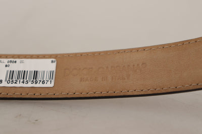 Dolce & Gabbana Schwarzer Kalbsledergürtel mit eingraviertem Logo und Metallschnalle