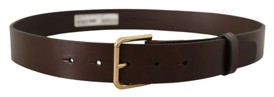 Dolce & Gabbana Brauner Gürtel mit goldfarbener Schnalle aus glattem Kalbsleder