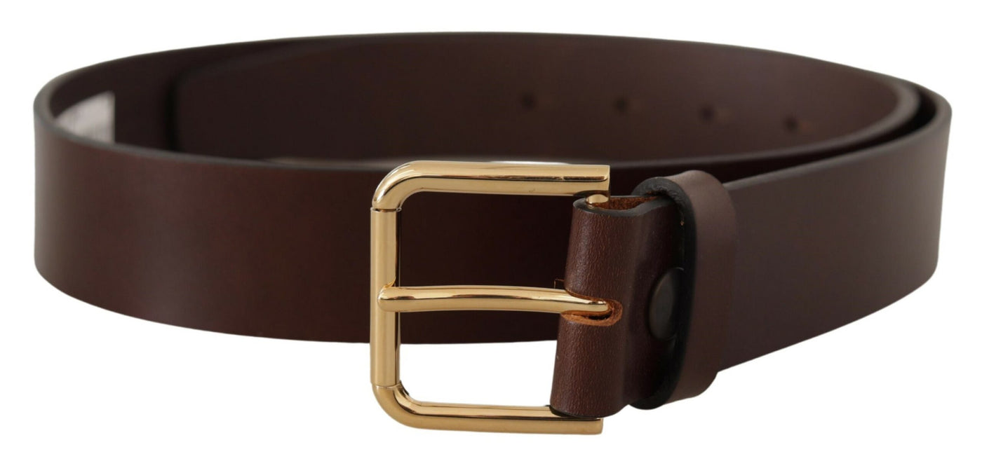 Dolce & Gabbana Brauner Gürtel mit goldfarbener Schnalle aus glattem Kalbsleder