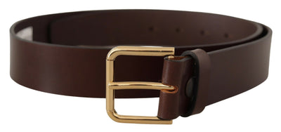 Dolce & Gabbana Brauner Gürtel mit goldfarbener Schnalle aus glattem Kalbsleder