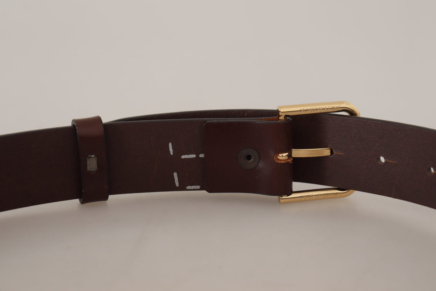 Dolce & Gabbana Brauner Gürtel mit goldfarbener Schnalle aus glattem Kalbsleder