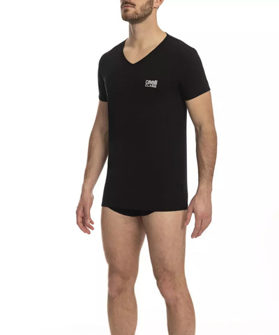 Cavalli Class Schwarzes Baumwolle Männer T-Shirt