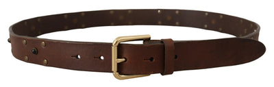 Dolce & Gabbana Brauner Leder Nietengürtel mit goldfarbener Metallschnalle