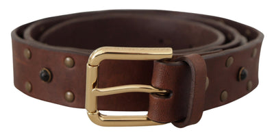 Dolce & Gabbana Brauner Leder Nietengürtel mit goldfarbener Metallschnalle