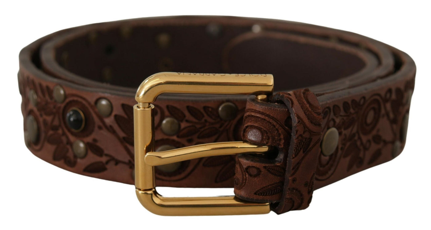 Dolce & Gabbana Braunes Kalbsleder mit geprägter goldener Metallschnalle