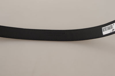 Dolce & Gabbana Schwarzes Kalbsleinen Silberfarbener Logo-Metallgürtel