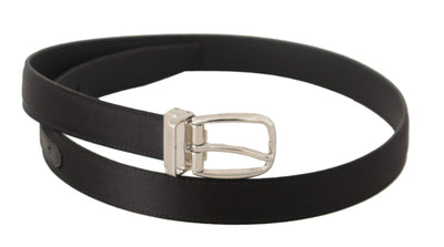 Dolce & Gabbana Schwarzer Canvas-Leder-Gürtel mit silberner Logo-Metallschnalle