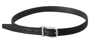 Dolce & Gabbana Schwarzer Canvas-Leder-Gürtel mit silberner Logo-Metallschnalle