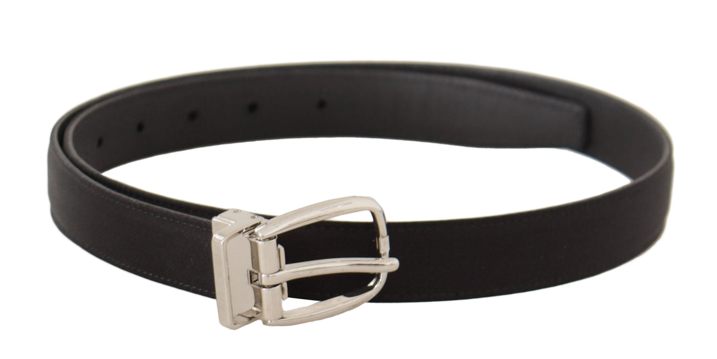 Dolce & Gabbana Schwarzer Canvas-Leder-Gürtel mit silberner Logo-Metallschnalle