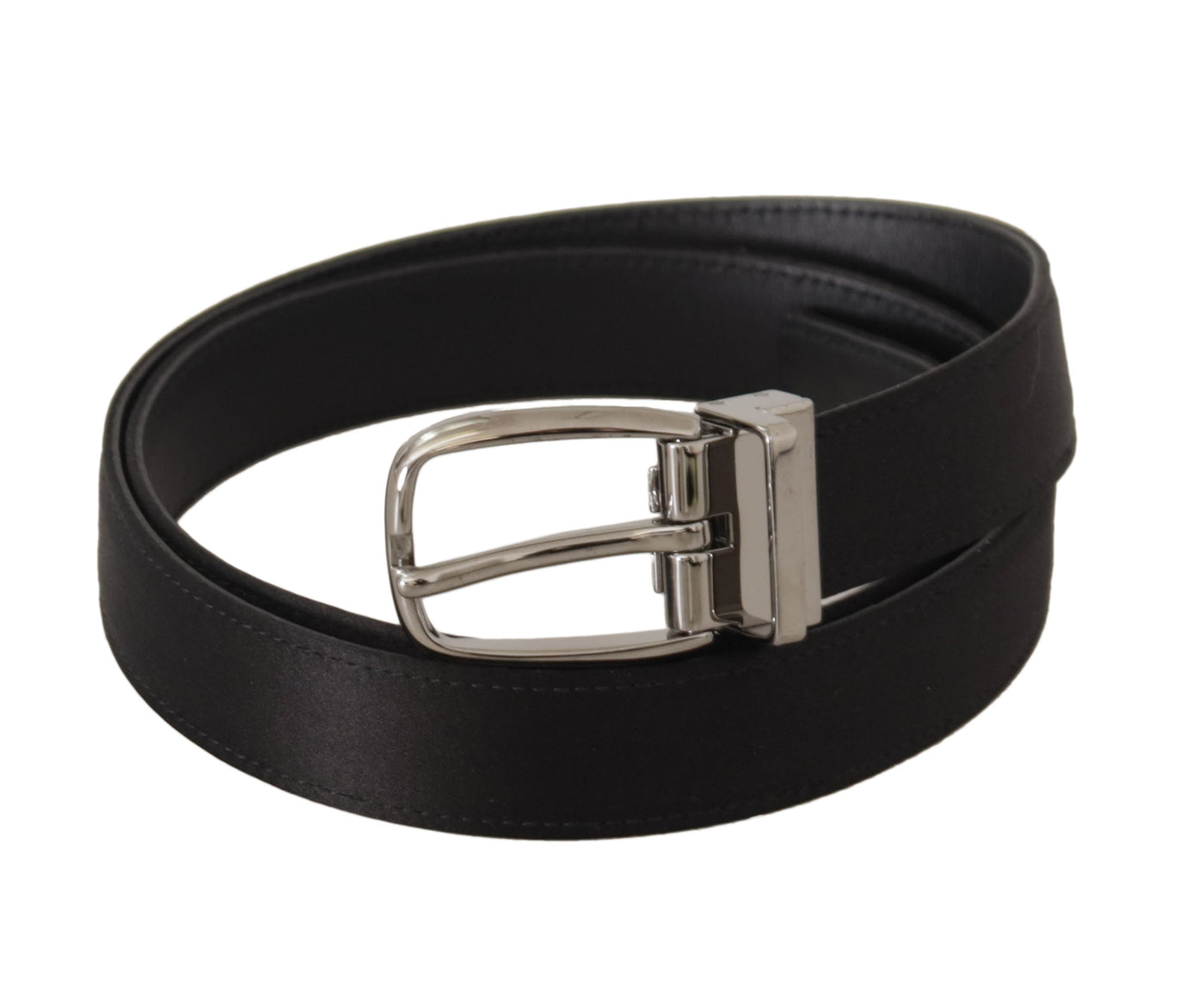Dolce & Gabbana Schwarzes Kalbsleder Silbernes Logo Metallschnalle Gürtel