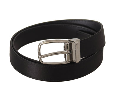 Dolce & Gabbana Schwarzes Kalbsleder Silbernes Logo Metallschnalle Gürtel