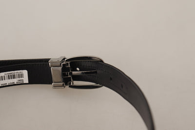 Dolce & Gabbana Schwarzes Kalbsleder Silbernes Logo Metallschnalle Gürtel