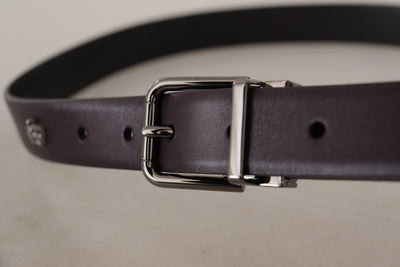 Dolce & Gabbana Dunkellila Leder Box Borchia Metallschnalle Gürtel