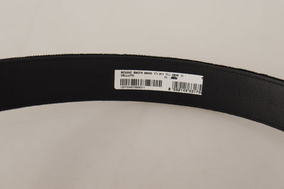 Dolce & Gabbana Schwarzer Samt Silbernes Logo mit gravierter Metallschnalle Gürtel