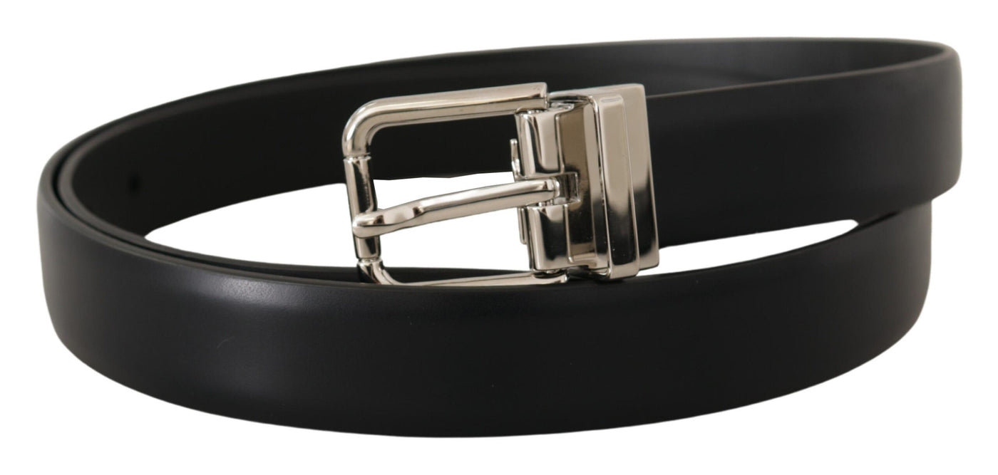Dolce & Gabbana Schwarzes Kalbsleder Silberne Metall-Logoschnalle Gürtel