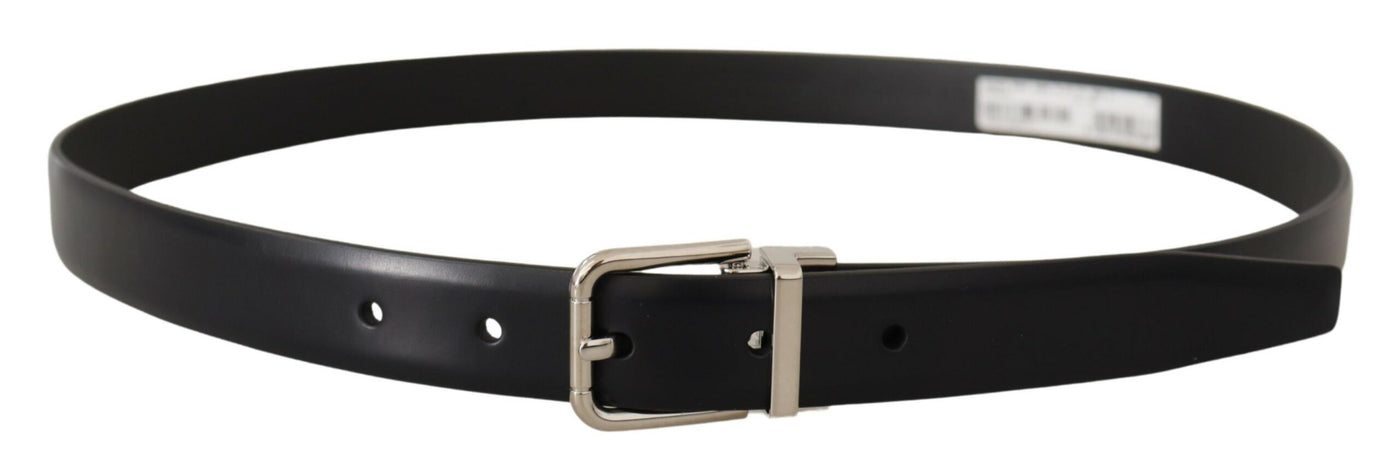 Dolce & Gabbana Schwarzes Kalbsleder Silberne Metall-Logoschnalle Gürtel