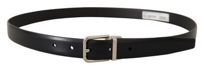 Dolce & Gabbana Schwarzes Kalbsleder Silberne Metall-Logoschnalle Gürtel