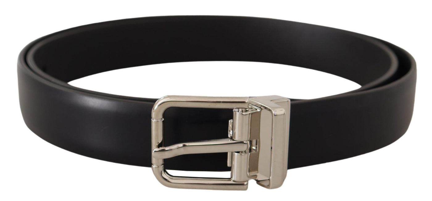 Dolce & Gabbana Schwarzes Kalbsleder Silberne Metall-Logoschnalle Gürtel