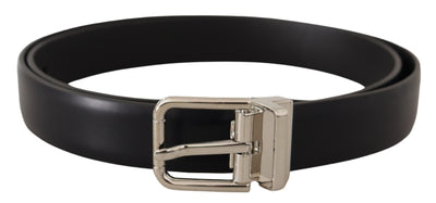Dolce & Gabbana Schwarzes Kalbsleder Silberne Metall-Logoschnalle Gürtel