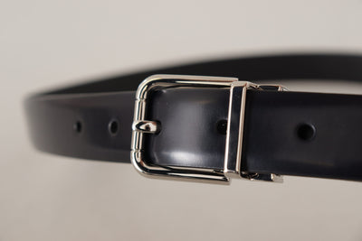 Dolce & Gabbana Schwarzes Kalbsleder Silberne Metall-Logoschnalle Gürtel