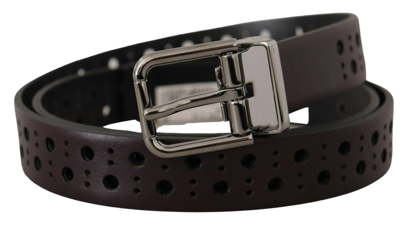 Dolce & Gabbana Dunkellila Perforiertes Leder Metallschnalle Gürtel