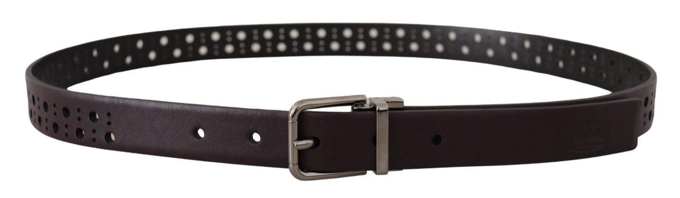 Dolce & Gabbana Dunkellila Perforiertes Leder Metallschnalle Gürtel