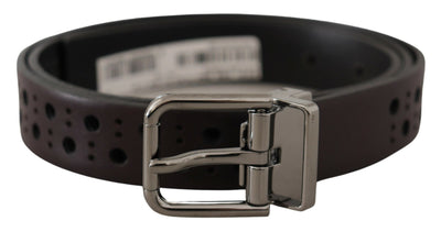Dolce & Gabbana Dunkellila Perforiertes Leder Metallschnalle Gürtel