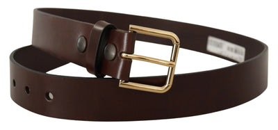 Dolce & Gabbana Brauner polierter Ledergürtel mit goldfarbener Metallschnalle