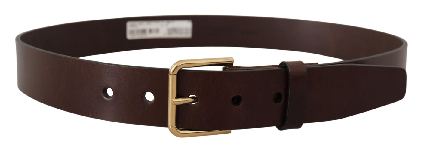 Dolce & Gabbana Brauner polierter Ledergürtel mit goldfarbener Metallschnalle