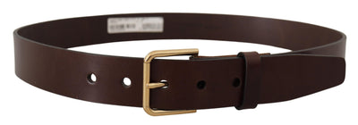 Dolce & Gabbana Brauner polierter Ledergürtel mit goldfarbener Metallschnalle