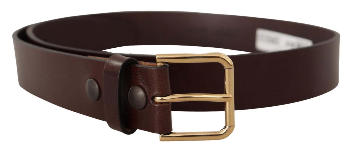 Dolce & Gabbana Brauner polierter Ledergürtel mit goldfarbener Metallschnalle