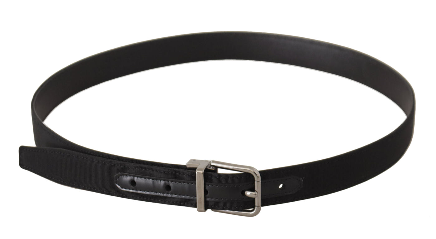 Dolce & Gabbana Schwarzer Canvas-Leder-Gürtel mit silberner Metallschnalle