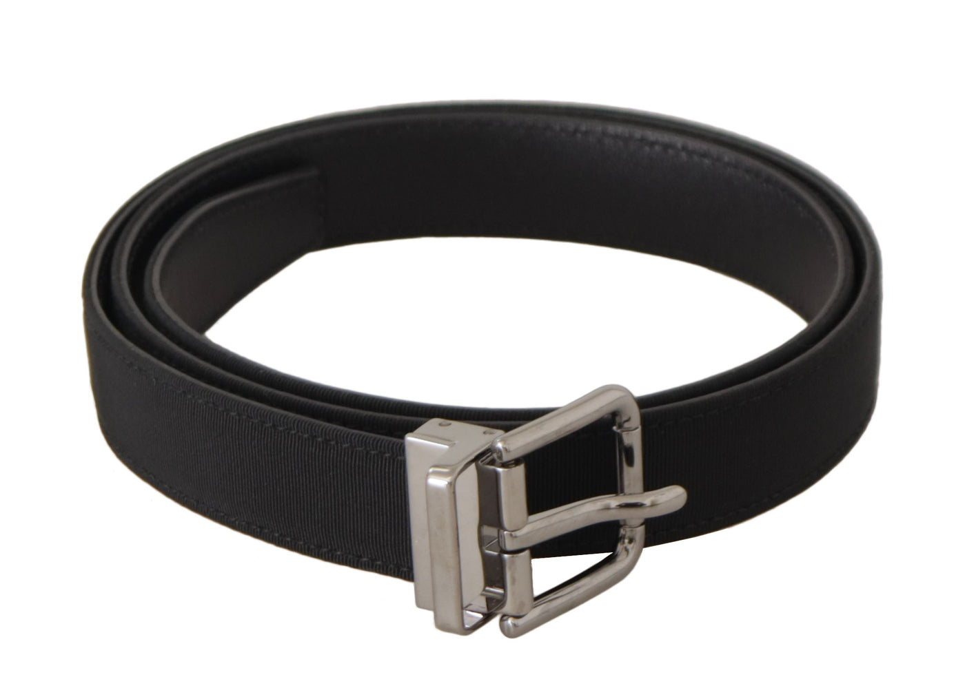 Dolce & Gabbana Schwarzer Canvas-Leder-Gürtel mit silberner Metallschnalle